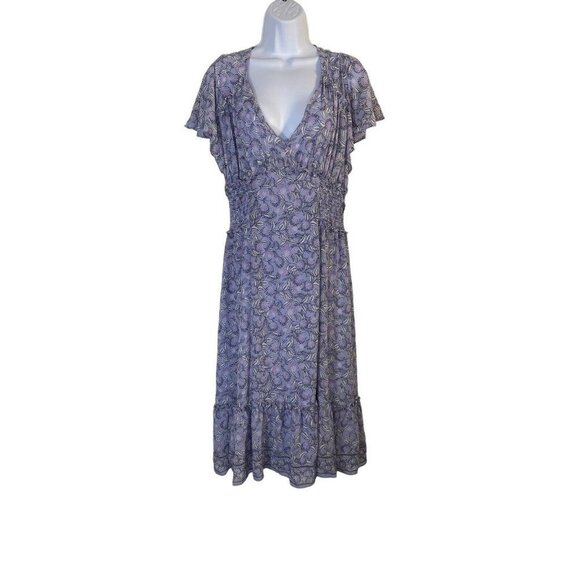 Max Studio Womens Floral Ruffle Midi Dress Flutter Sleeve Lavender Size XL New - Picture 1 of 8